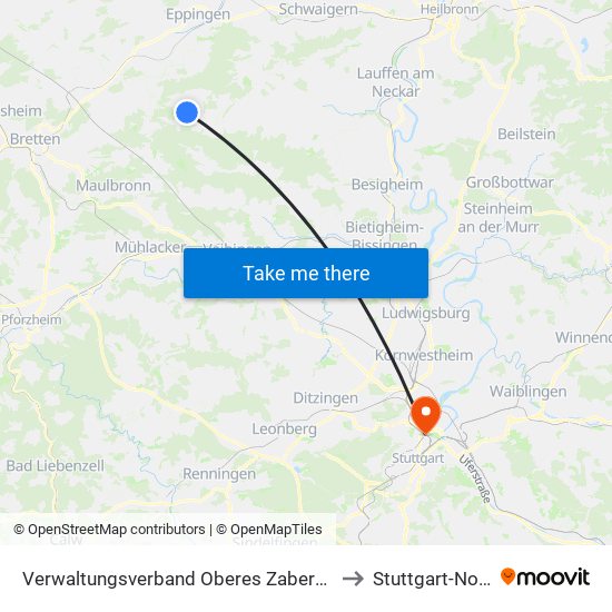 Verwaltungsverband Oberes Zabergäu to Stuttgart-Nord map