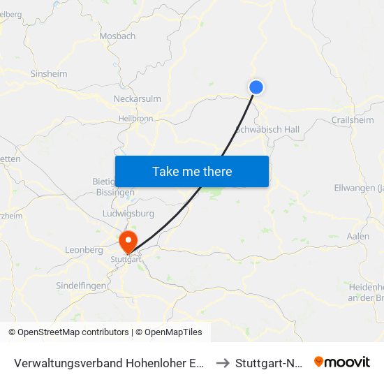 Verwaltungsverband Hohenloher Ebene to Stuttgart-Nord map