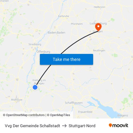 Vvg Der Gemeinde Schallstadt to Stuttgart-Nord map