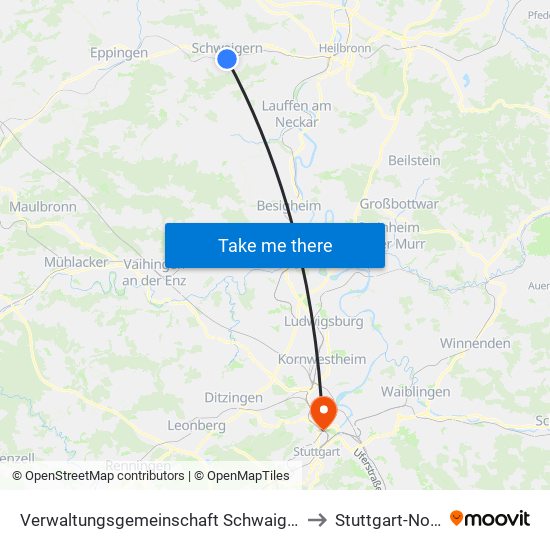 Verwaltungsgemeinschaft Schwaigern to Stuttgart-Nord map