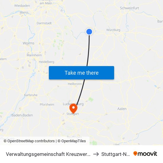 Verwaltungsgemeinschaft Kreuzwertheim to Stuttgart-Nord map