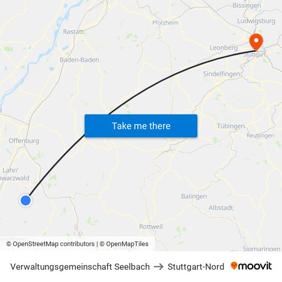 Verwaltungsgemeinschaft Seelbach to Stuttgart-Nord map