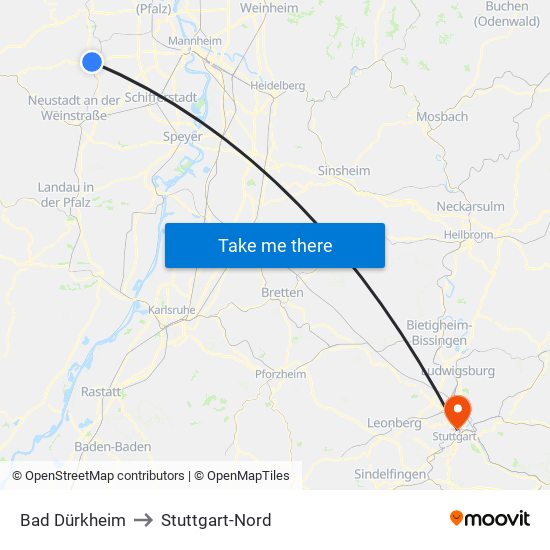 Bad Dürkheim to Stuttgart-Nord map