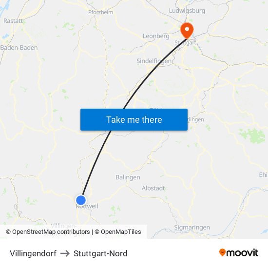 Villingendorf to Stuttgart-Nord map