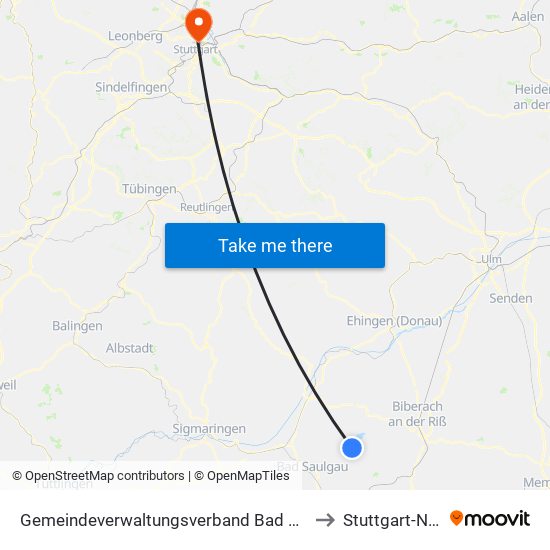 Gemeindeverwaltungsverband Bad Buchau to Stuttgart-Nord map