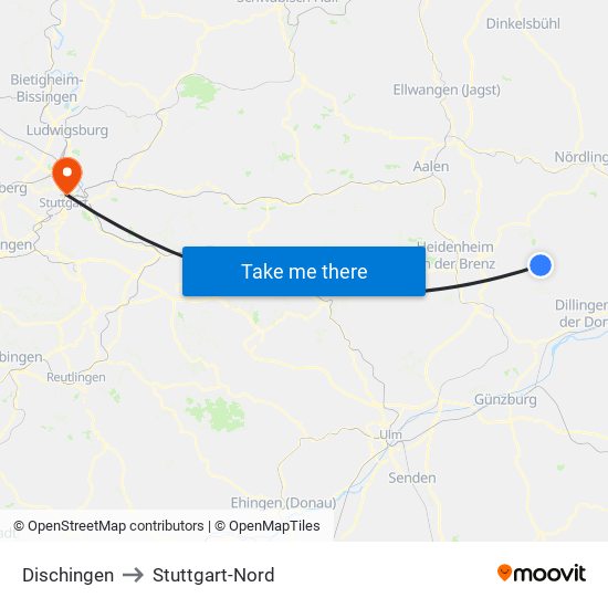 Dischingen to Stuttgart-Nord map