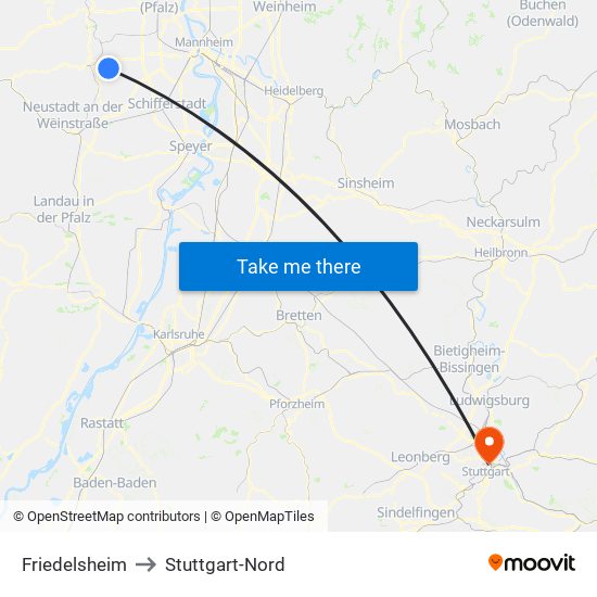 Friedelsheim to Stuttgart-Nord map