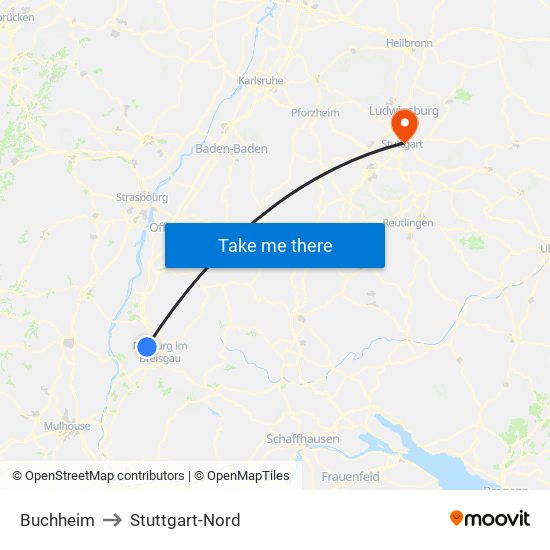 Buchheim to Stuttgart-Nord map