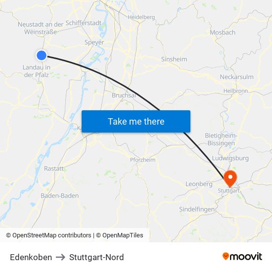 Edenkoben to Stuttgart-Nord map