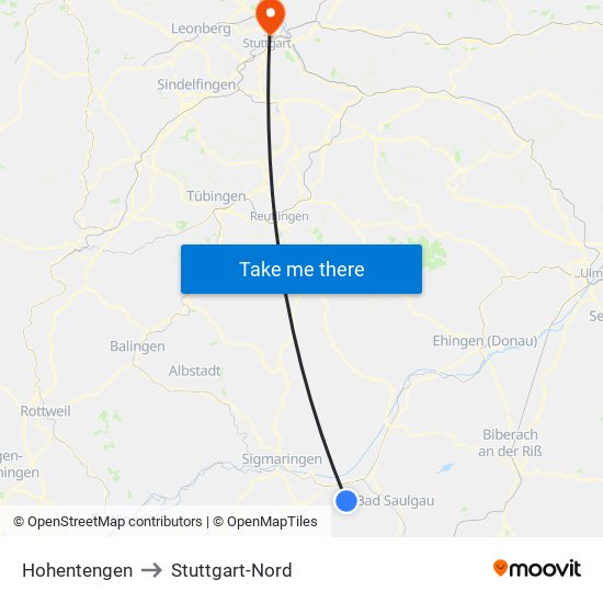 Hohentengen to Stuttgart-Nord map