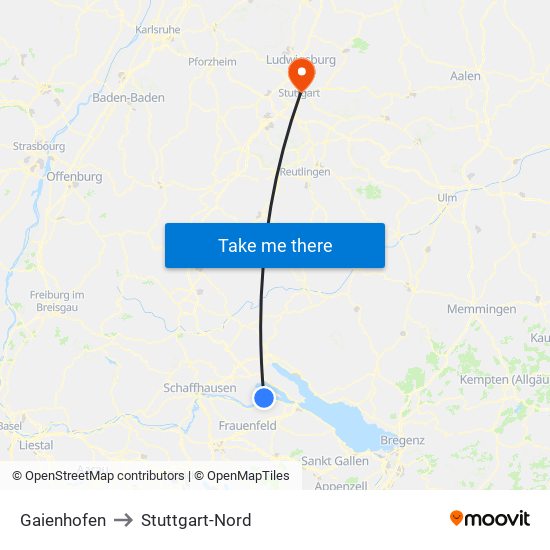 Gaienhofen to Stuttgart-Nord map