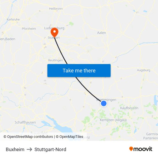 Buxheim to Stuttgart-Nord map