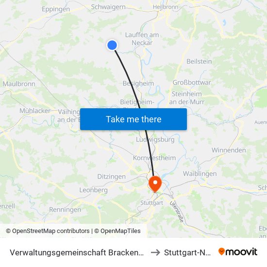 Verwaltungsgemeinschaft Brackenheim to Stuttgart-Nord map