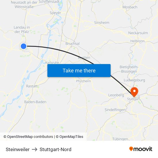 Steinweiler to Stuttgart-Nord map