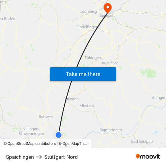 Spaichingen to Stuttgart-Nord map