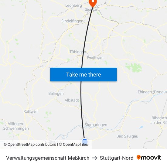 Verwaltungsgemeinschaft Meßkirch to Stuttgart-Nord map