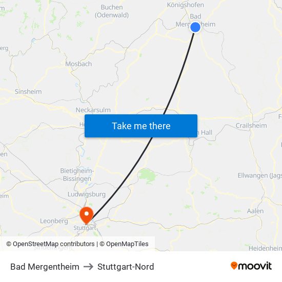 Bad Mergentheim to Stuttgart-Nord map