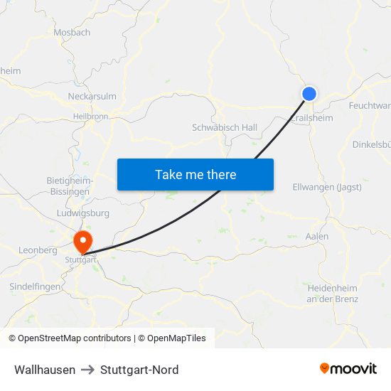 Wallhausen to Stuttgart-Nord map