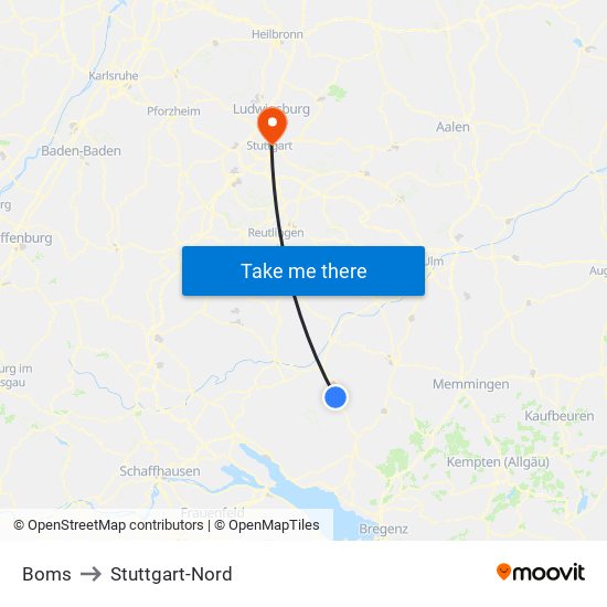 Boms to Stuttgart-Nord map
