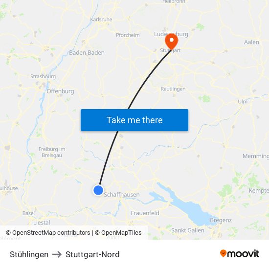 Stühlingen to Stuttgart-Nord map