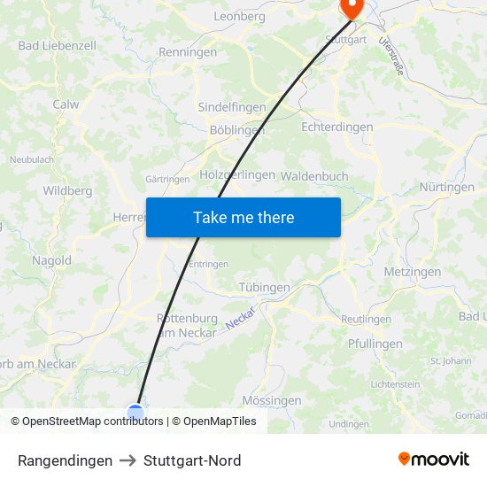 Rangendingen to Stuttgart-Nord map