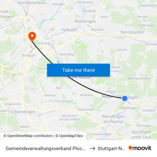 Gemeindeverwaltungsverband Plochingen to Stuttgart-Nord map