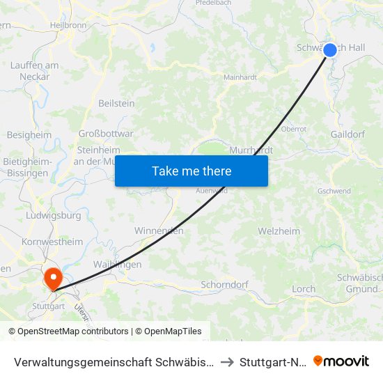 Verwaltungsgemeinschaft Schwäbisch Hall to Stuttgart-Nord map