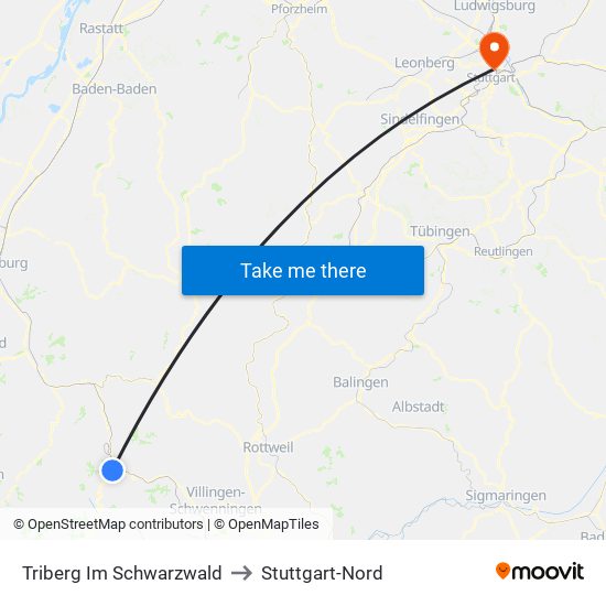 Triberg Im Schwarzwald to Stuttgart-Nord map