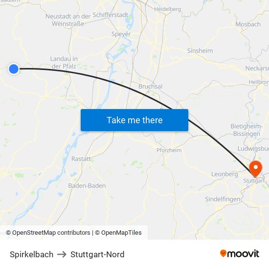 Spirkelbach to Stuttgart-Nord map