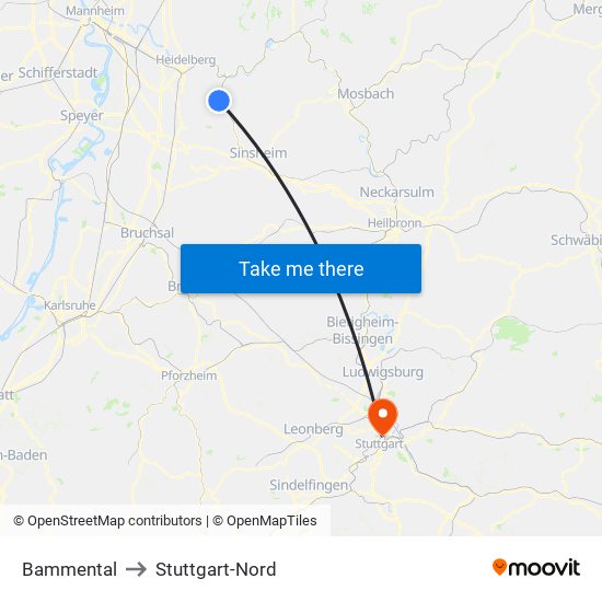 Bammental to Stuttgart-Nord map