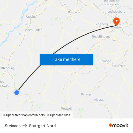 Steinach to Stuttgart-Nord map