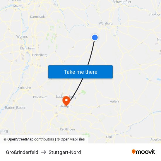 Großrinderfeld to Stuttgart-Nord map