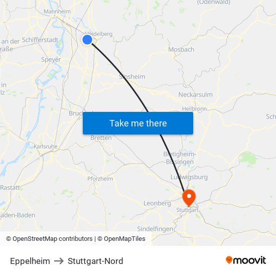 Eppelheim to Stuttgart-Nord map