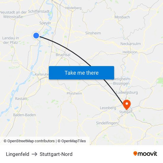 Lingenfeld to Stuttgart-Nord map