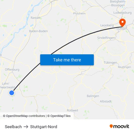 Seelbach to Stuttgart-Nord map