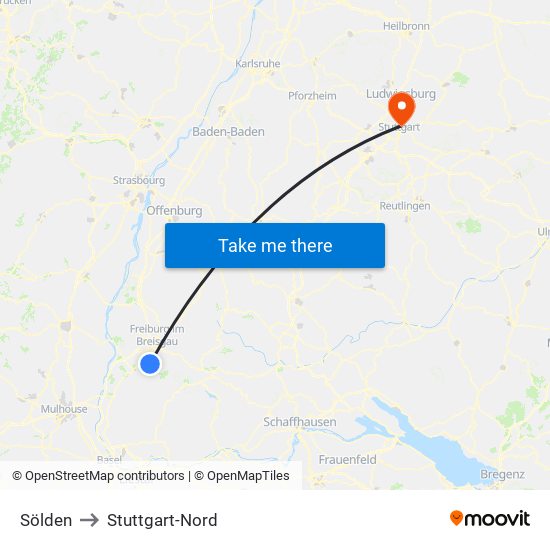 Sölden to Stuttgart-Nord map