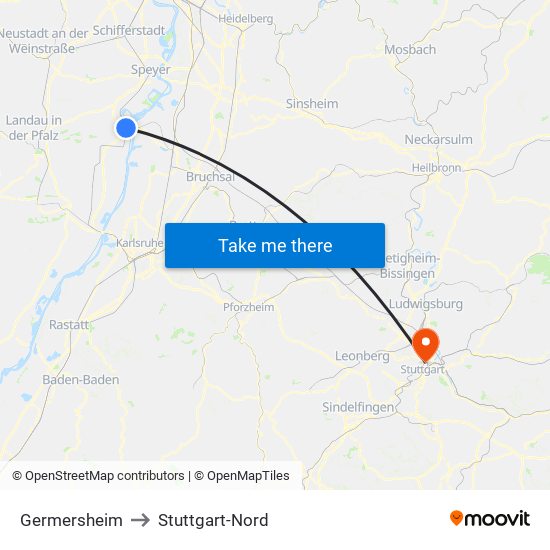 Germersheim to Stuttgart-Nord map