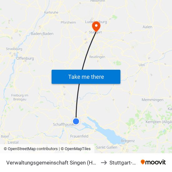 Verwaltungsgemeinschaft Singen (Hohentwiel) to Stuttgart-Nord map