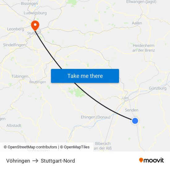 Vöhringen to Stuttgart-Nord map