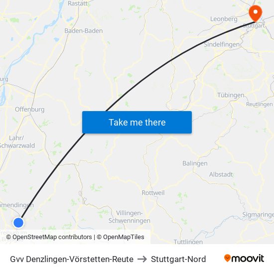 Gvv Denzlingen-Vörstetten-Reute to Stuttgart-Nord map