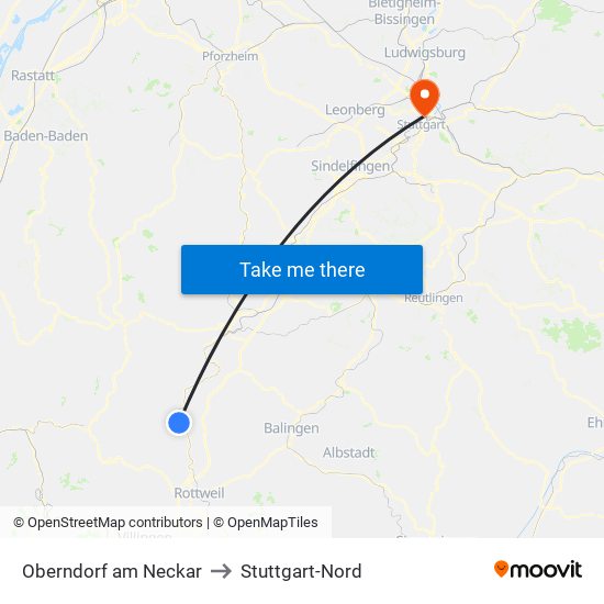 Oberndorf am Neckar to Stuttgart-Nord map