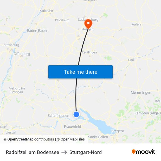 Radolfzell am Bodensee to Stuttgart-Nord map