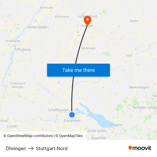 Öhningen to Stuttgart-Nord map