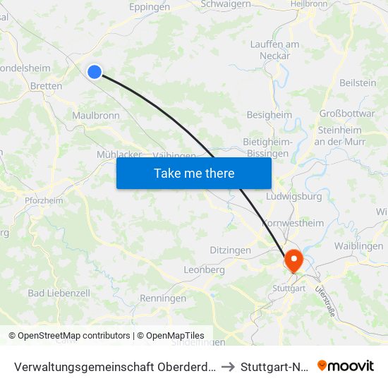 Verwaltungsgemeinschaft Oberderdingen to Stuttgart-Nord map