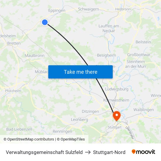 Verwaltungsgemeinschaft Sulzfeld to Stuttgart-Nord map