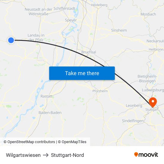 Wilgartswiesen to Stuttgart-Nord map