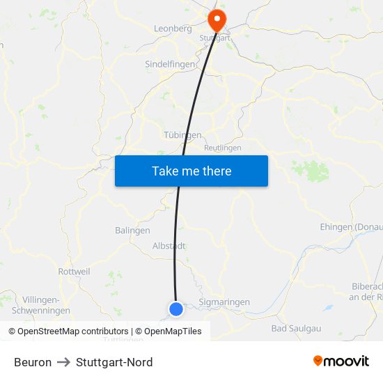 Beuron to Stuttgart-Nord map