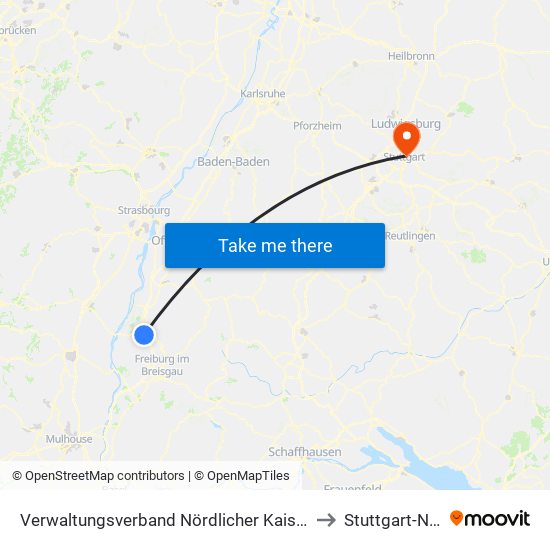 Verwaltungsverband Nördlicher Kaiserstuhl to Stuttgart-Nord map