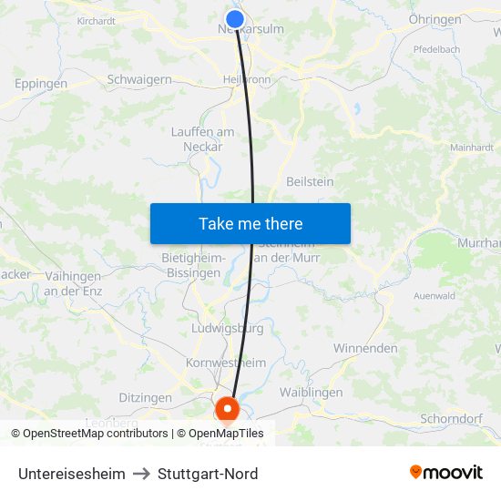 Untereisesheim to Stuttgart-Nord map