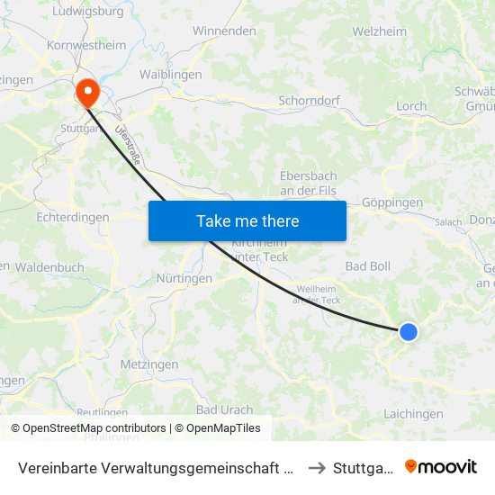 Vereinbarte Verwaltungsgemeinschaft Der Gemeinde Deggingen to Stuttgart-Nord map